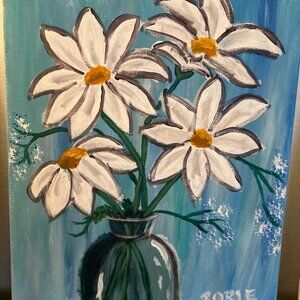 DAISIES - ACRYLIC PAINTING ON CANVAS, UNFRAMED, ORIGINAL, HAND-MADE - 16 X 20